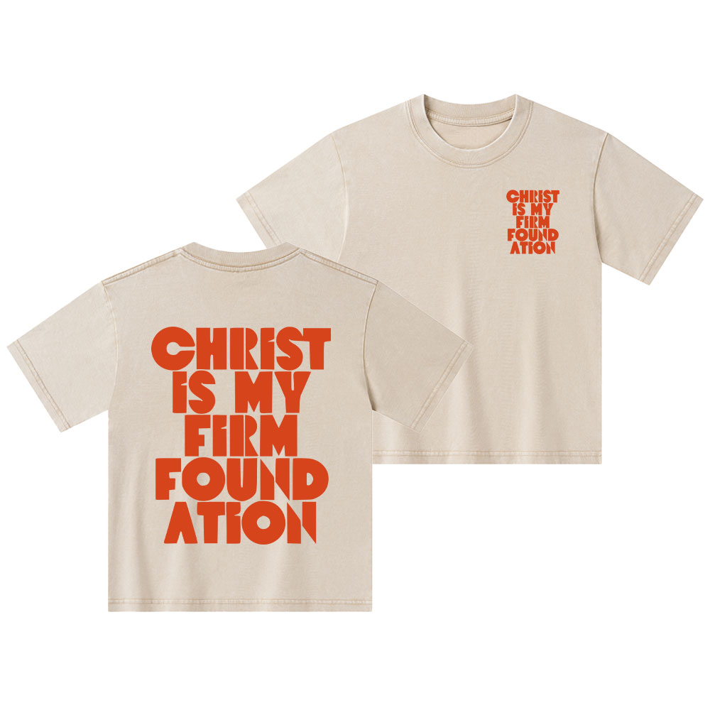 Christ Is My Firm Foundation Christian Kid Washed T-Shirt