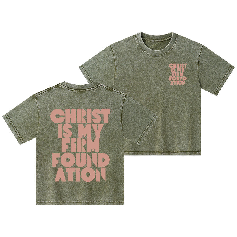 Christ Is My Firm Foundation Christian Kid Washed T-Shirt