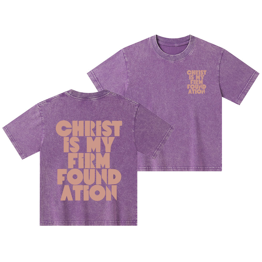 Christ Is My Firm Foundation Christian Kid Washed T-Shirt