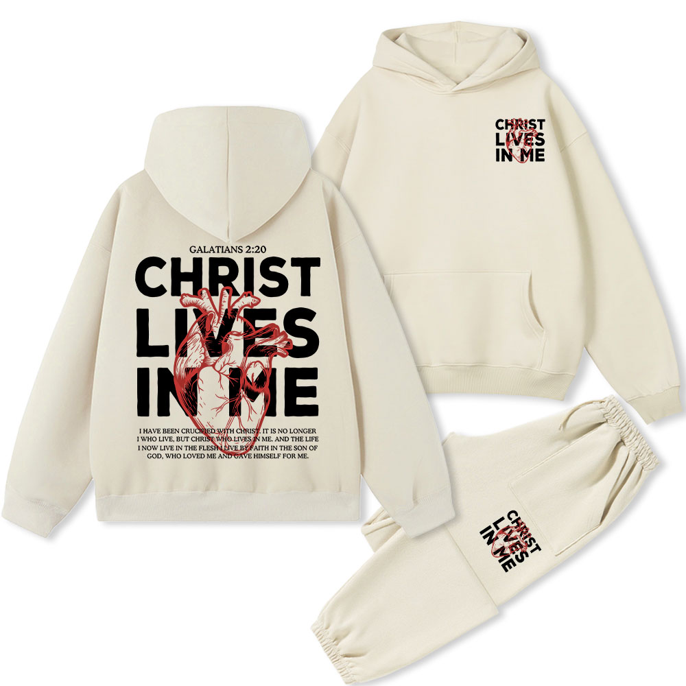Christ Lives In Me Christian Fleece Hoodie Set