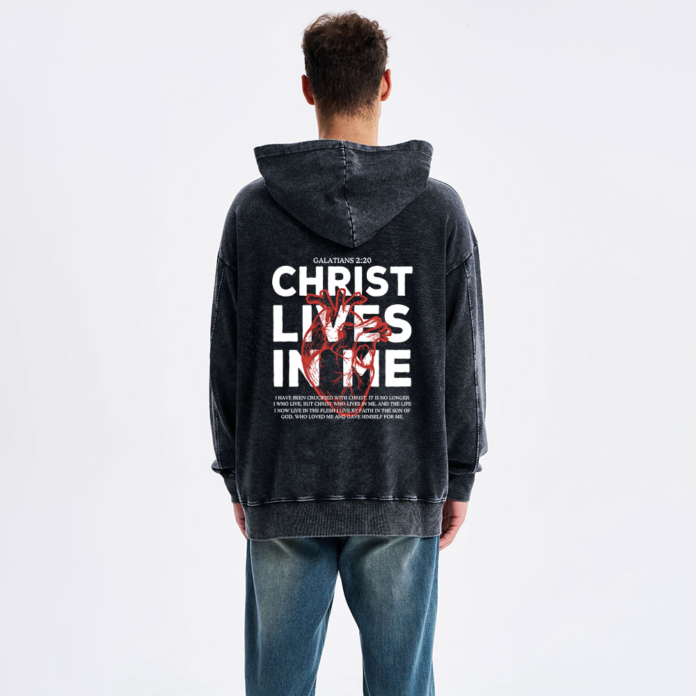 Christ Lives In Me Christian Washed Hoodie
