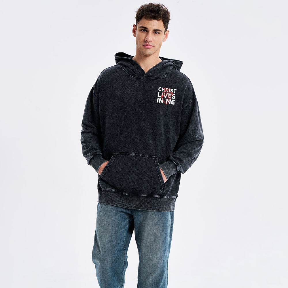 Christ Lives In Me Christian Washed Hoodie