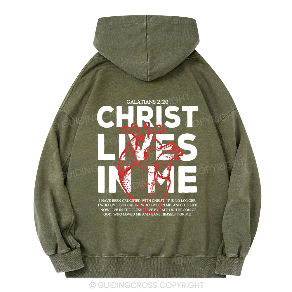 Christ Lives In Me Christian Washed Hoodie