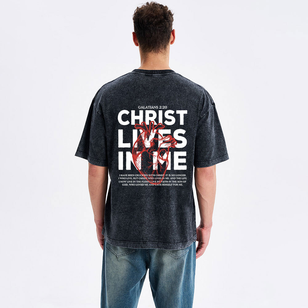 Christ Lives In Me Christian Washed T-Shirt