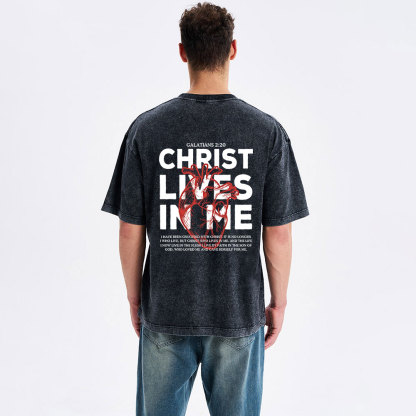 Christ Lives In Me Christian Washed T-Shirt