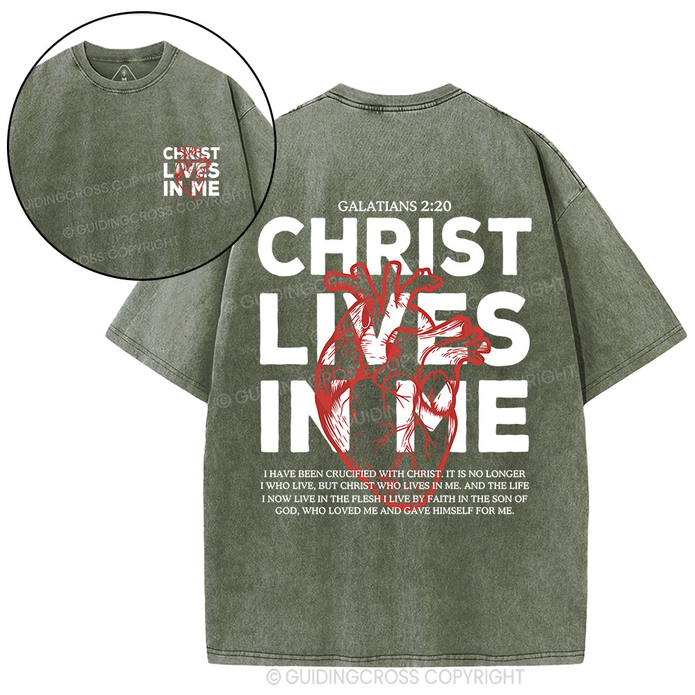 Christ Lives In Me Christian Washed T-Shirt