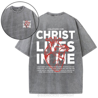 Christ Lives In Me Christian Washed T-Shirt