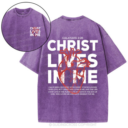 Christ Lives In Me Christian Washed T-Shirt