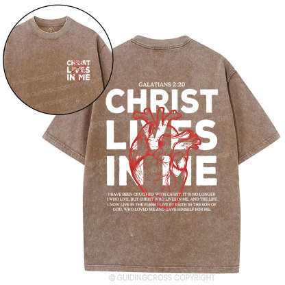 Christ Lives In Me Christian Washed T-Shirt