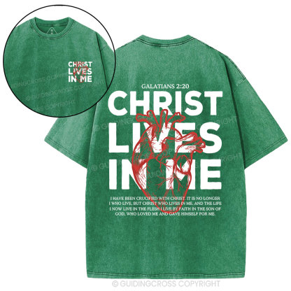 Christ Lives In Me Christian Washed T-Shirt