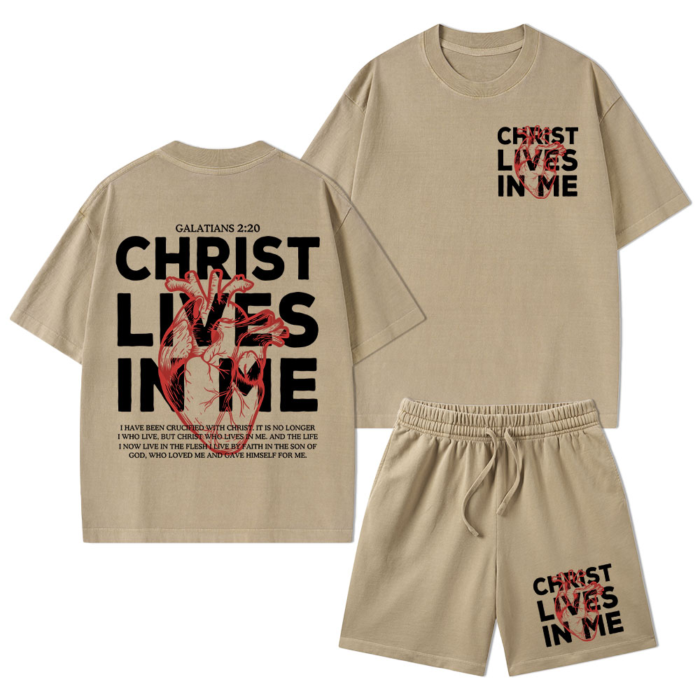 Christ Lives In Me Christian Washed T-Shirt & Shorts