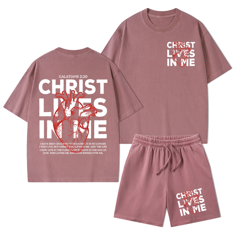 Christ Lives In Me Christian Washed T-Shirt & Shorts