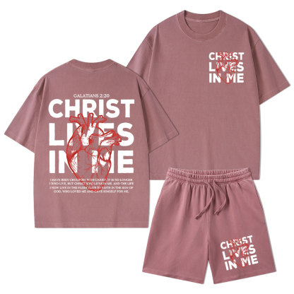 Christ Lives In Me Christian Washed T-Shirt & Shorts