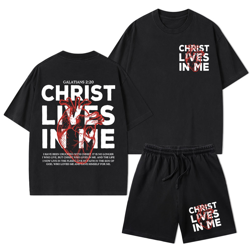 Christ Lives In Me Christian Washed T-Shirt & Shorts
