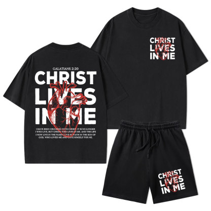 Christ Lives In Me Christian Washed T-Shirt & Shorts