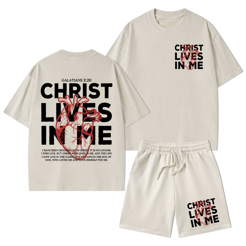 Christ Lives In Me Christian Washed T-Shirt & Shorts