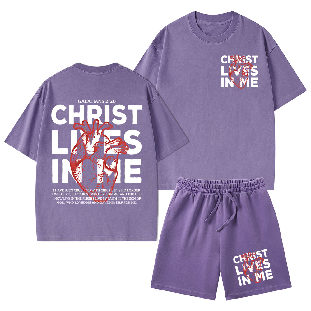 Christ Lives In Me Christian Washed T-Shirt & Shorts