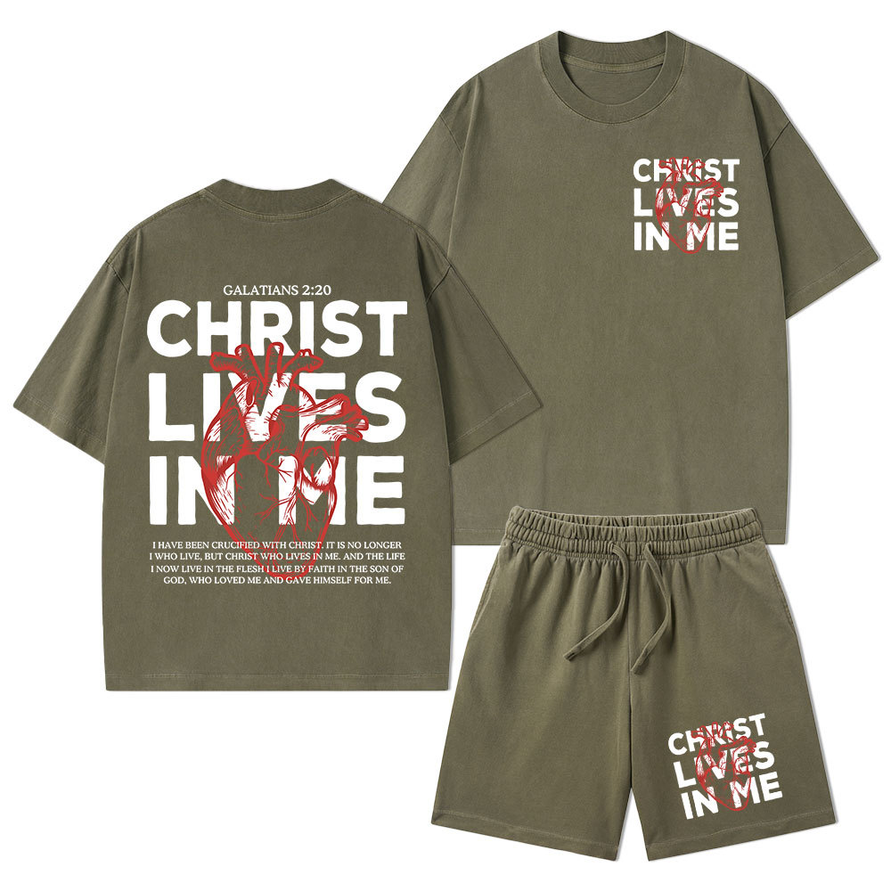 Christ Lives In Me Christian Washed T-Shirt & Shorts