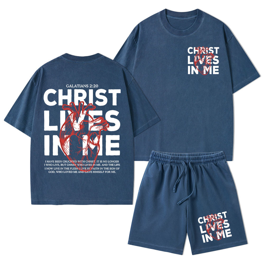 Christ Lives In Me Christian Washed T-Shirt & Shorts