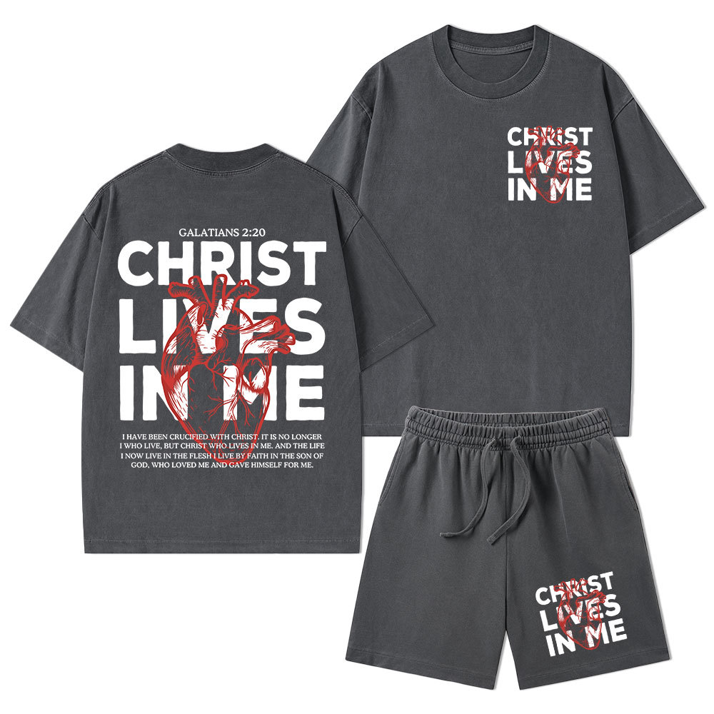 Christ Lives In Me Christian Washed T-Shirt & Shorts