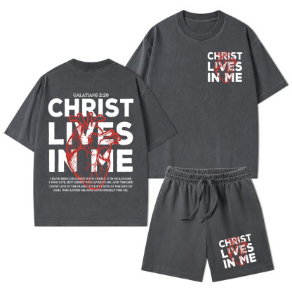 Christ Lives In Me Christian Washed T-Shirt & Shorts