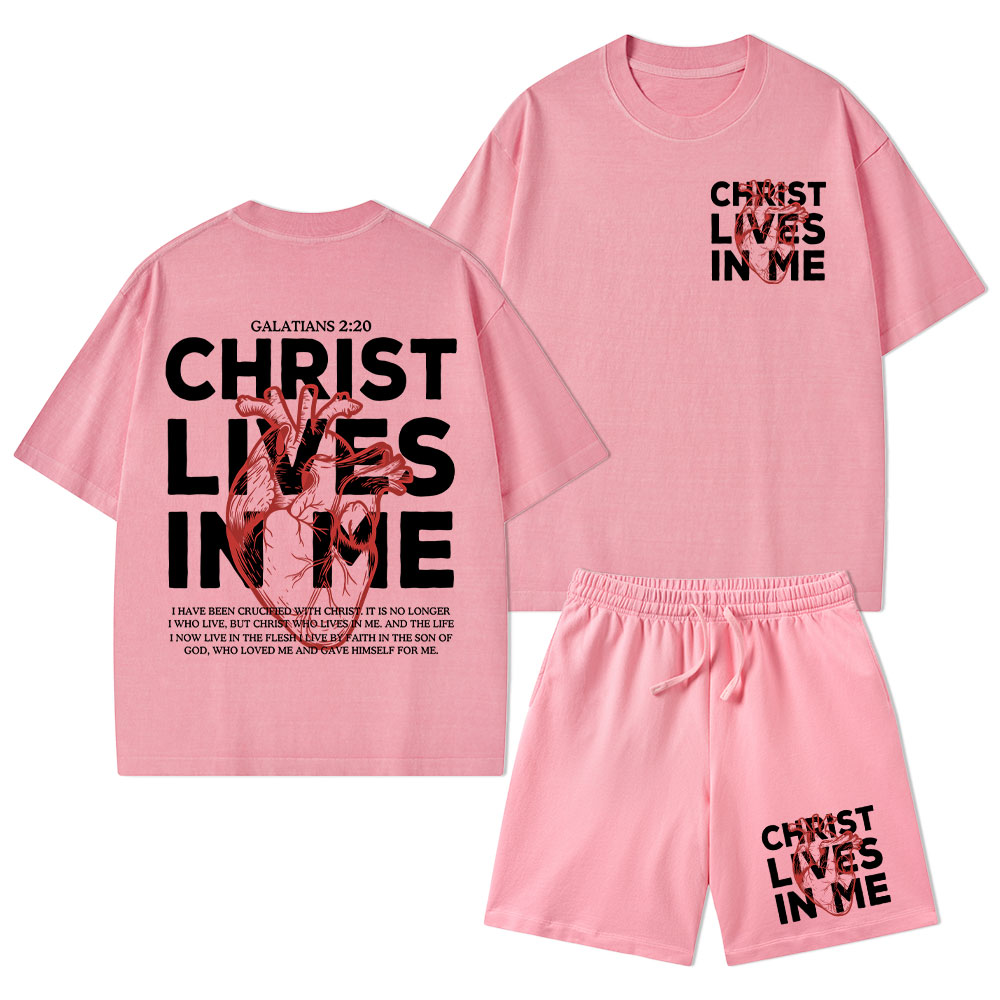 Christ Lives In Me Christian Washed T-Shirt & Shorts