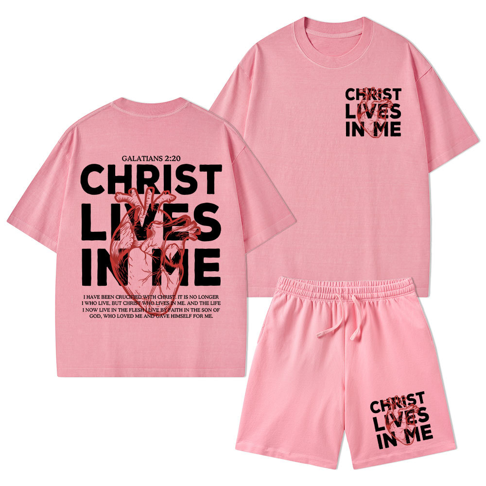 Christ Lives In Me Christian Washed T-Shirt & Shorts
