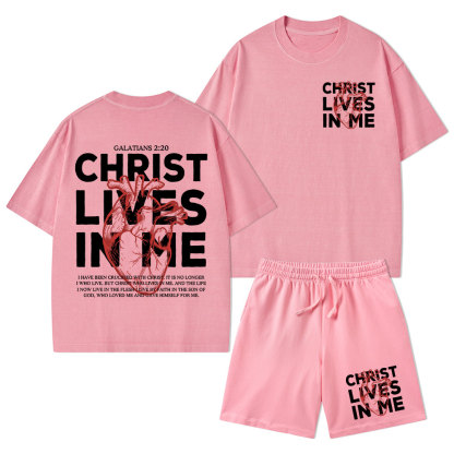 Christ Lives In Me Christian Washed T-Shirt & Shorts