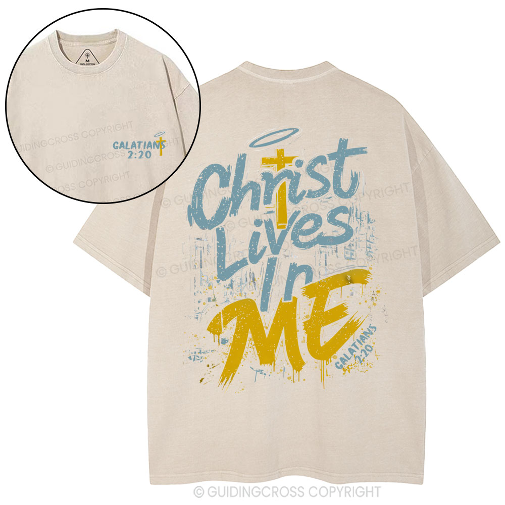 Christ Lives In Me Christian Washed T-Shirt