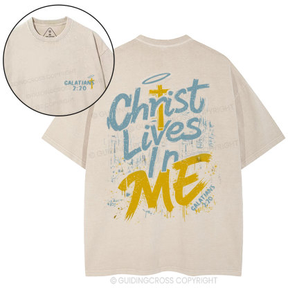 Christ Lives In Me Christian Washed T-Shirt