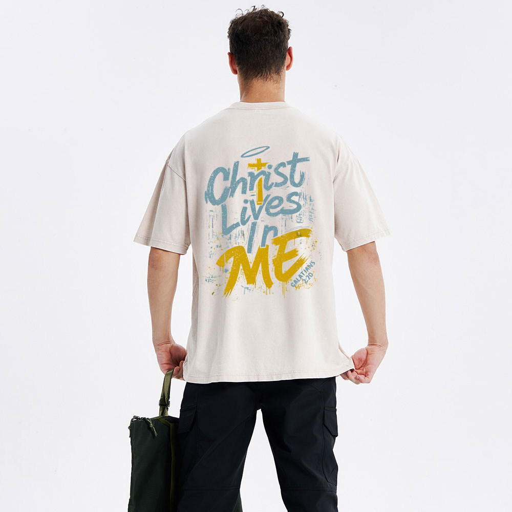 Christ Lives In Me Christian Washed T-Shirt