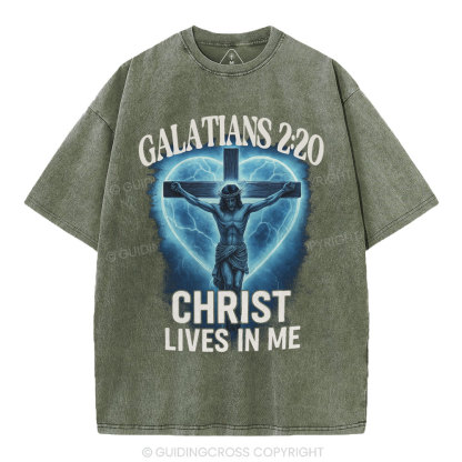 Christ Lives In Me Christian Washed T-Shirt