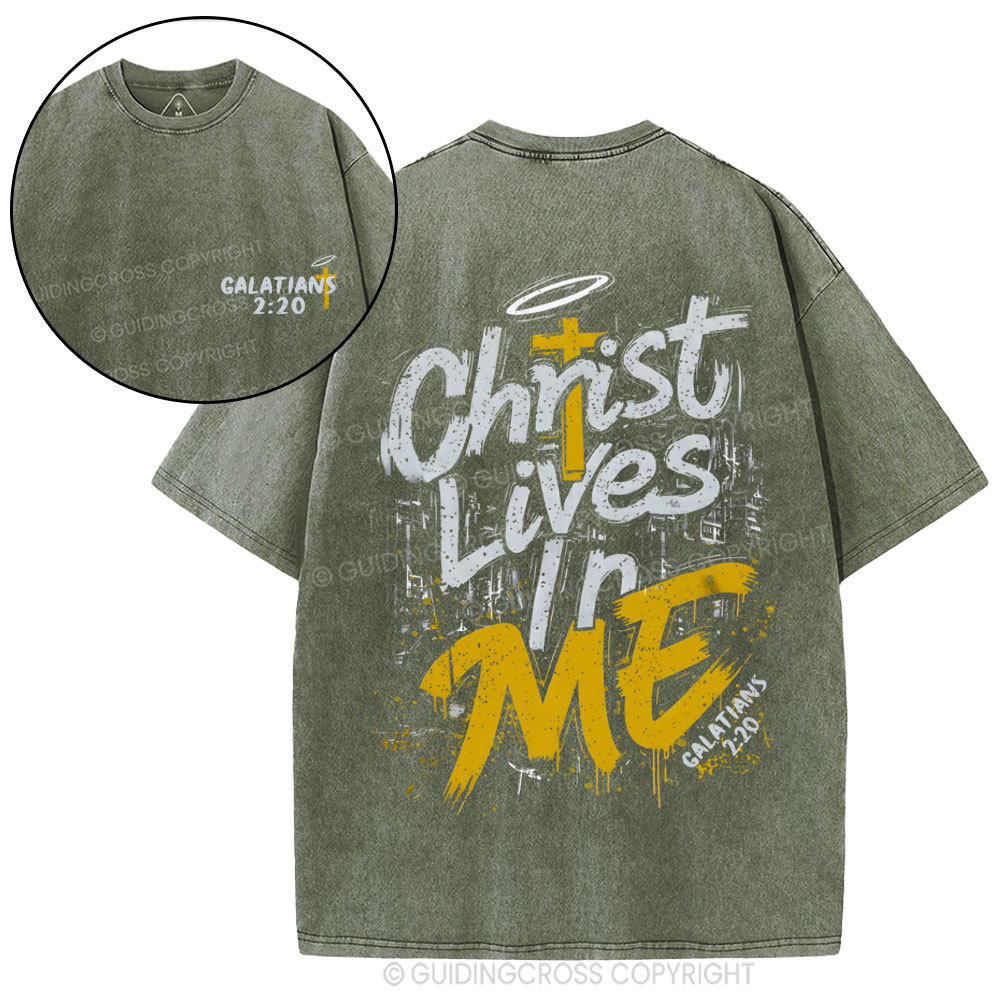 Christ Lives In Me Christian Washed T-Shirt