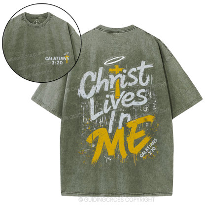 Christ Lives In Me Christian Washed T-Shirt
