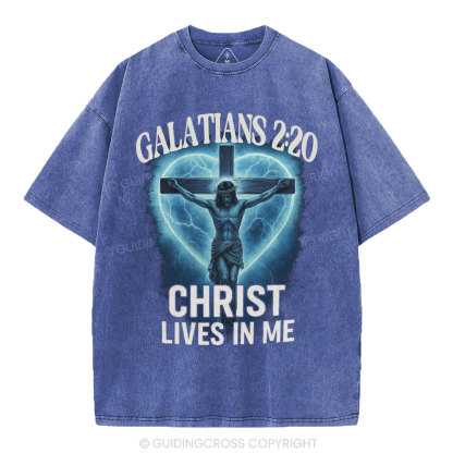 Christ Lives In Me Christian Washed T-Shirt