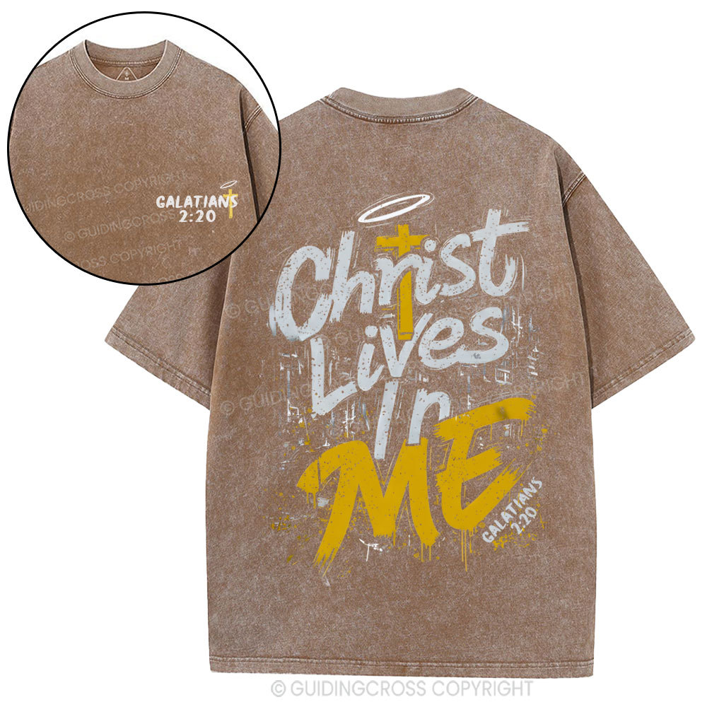 Christ Lives In Me Christian Washed T-Shirt
