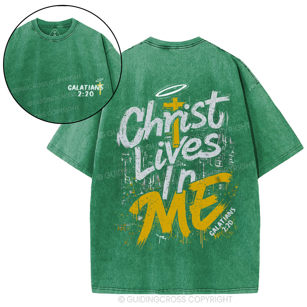 Christ Lives In Me Christian Washed T-Shirt