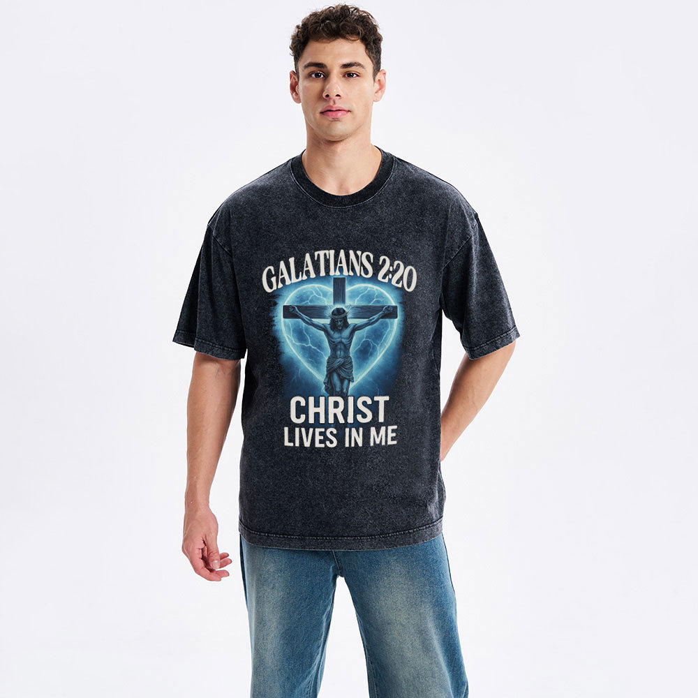 Christ Lives In Me Christian Washed T-Shirt
