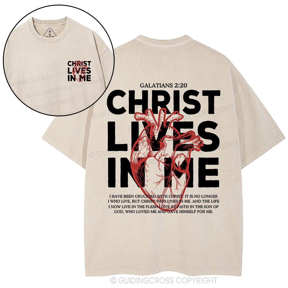 Christ Lives In Me Christian Washed T-Shirt