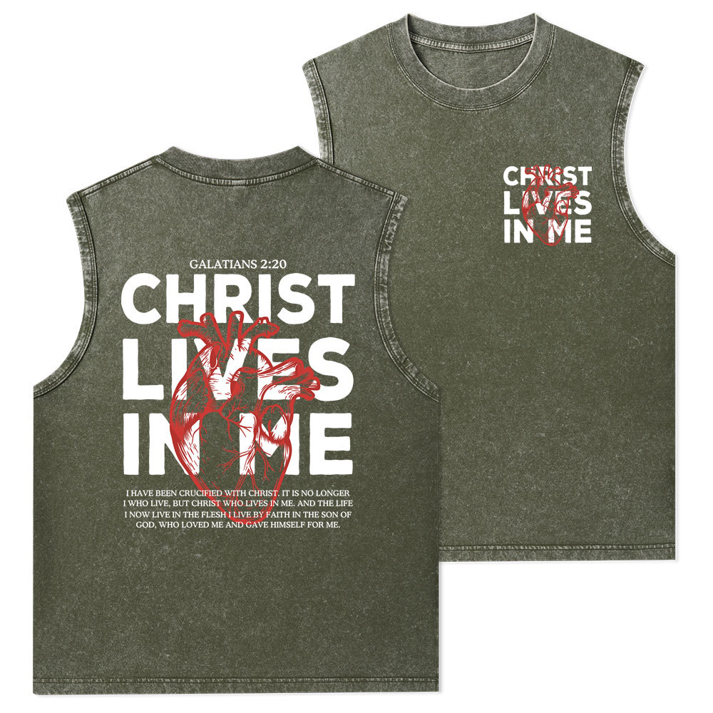 Christ Lives In Me Christian Washed Tank Top