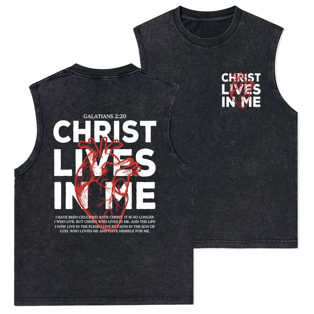 Christ Lives In Me Christian Washed Tank Top