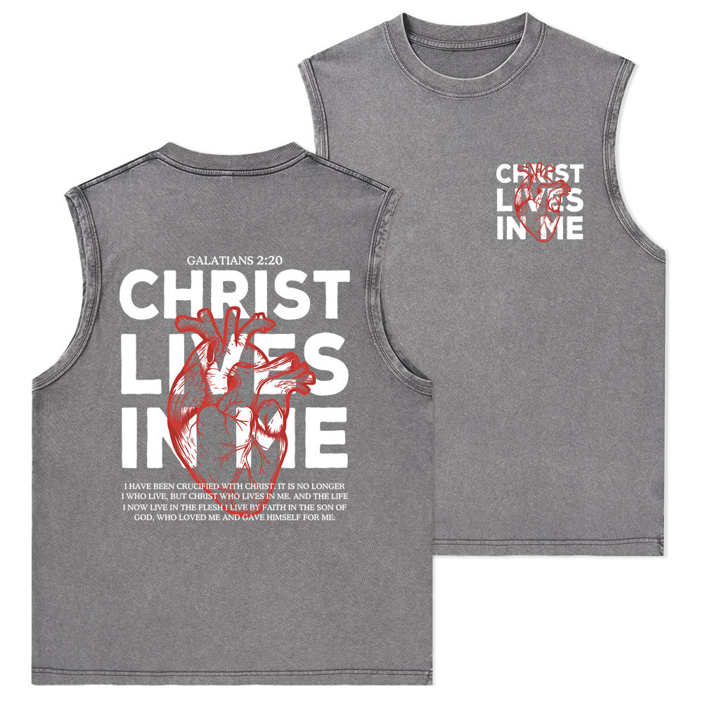 Christ Lives In Me Christian Washed Tank Top