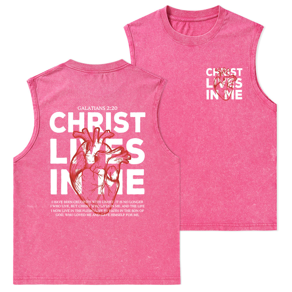 Christ Lives In Me Christian Washed Tank Top
