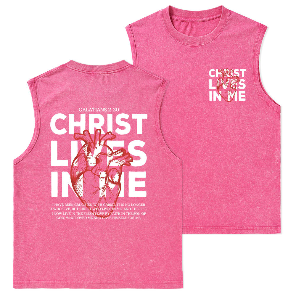 Christ Lives In Me Christian Washed Tank Top