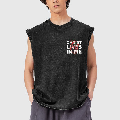 Christ Lives In Me Christian Washed Tank Top