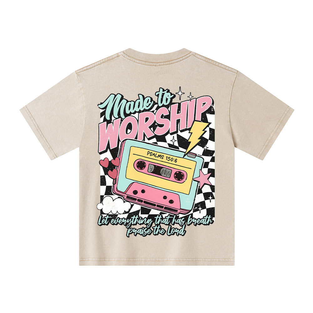 Made To Worship Christian Kid Washed T-Shirt