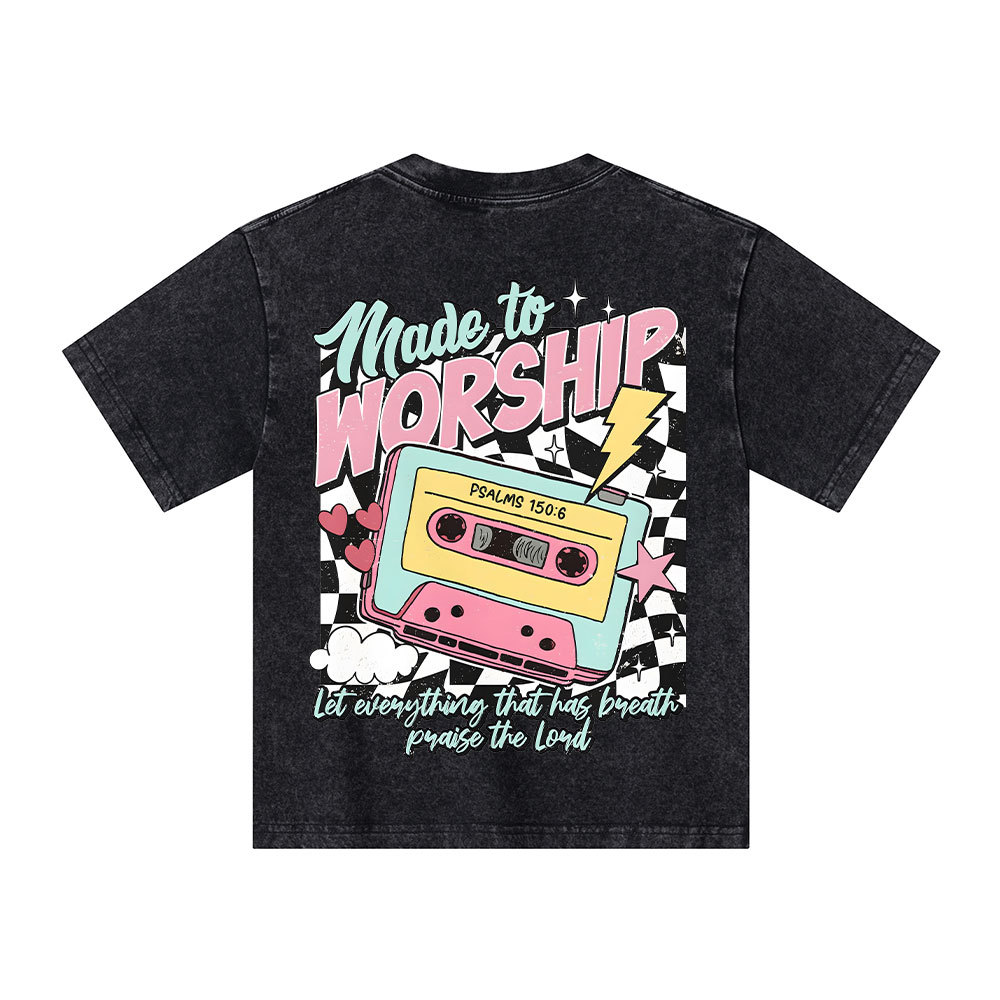 Made To Worship Christian Kid Washed T-Shirt