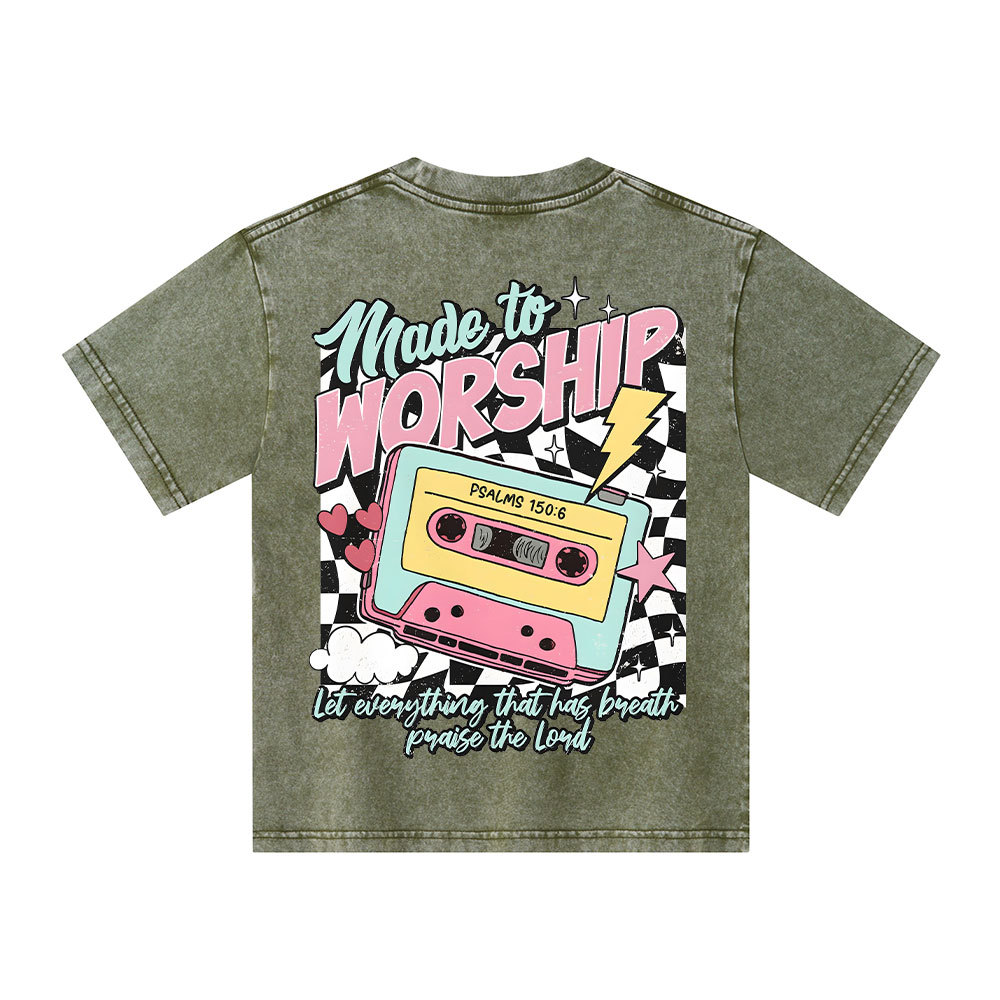 Made To Worship Christian Kid Washed T-Shirt