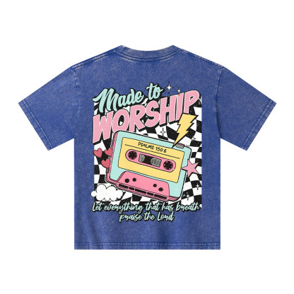 Made To Worship Christian Kid Washed T-Shirt