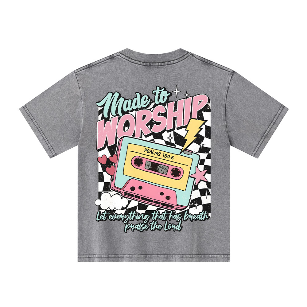 Made To Worship Christian Kid Washed T-Shirt
